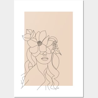 Minimalist Female Line Drawing Flower head Woman Posters and Art